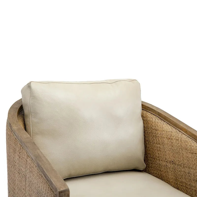 Fauteuil pivotant avec design en rotin, fauteuil canapé en cuir, fauteuil club avec oreiller, fauteuil de loisirs pour le salon