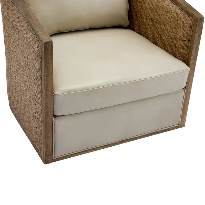 Fauteuil pivotant avec design en rotin, fauteuil canapé en cuir, fauteuil club avec oreiller, fauteuil de loisirs pour le salon