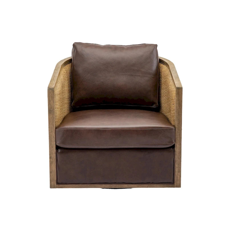 Fauteuil pivotant avec design en rotin, fauteuil canapé en cuir, fauteuil club avec oreiller, fauteuil de loisirs pour le salon