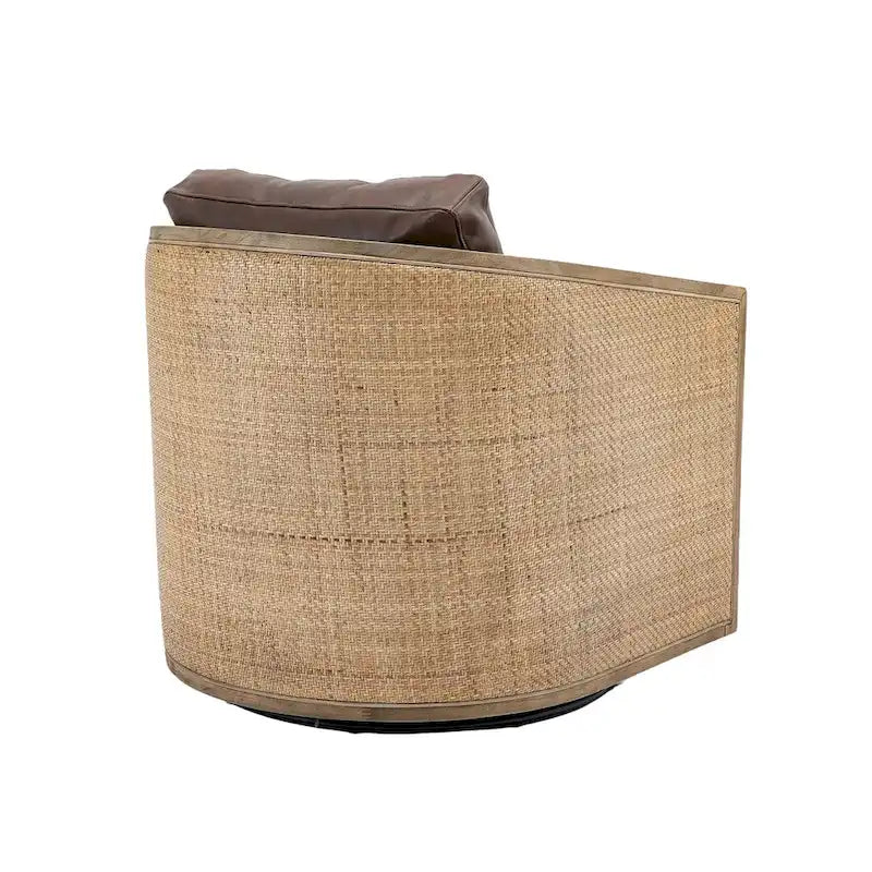 Fauteuil pivotant avec design en rotin, fauteuil canapé en cuir, fauteuil club avec oreiller, fauteuil de loisirs pour le salon