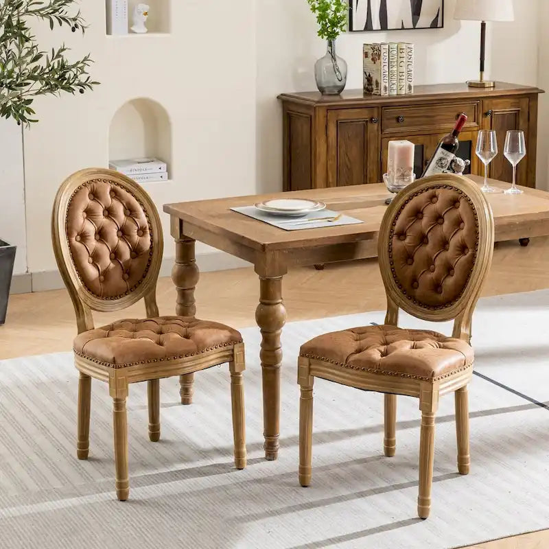 Set of 2 PU Leather Dining Chair with Nailhead Trim