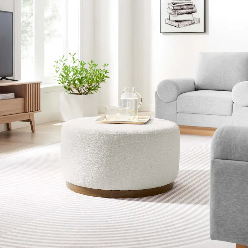 Grand pouf ottoman rond en bouclette 23/29/38