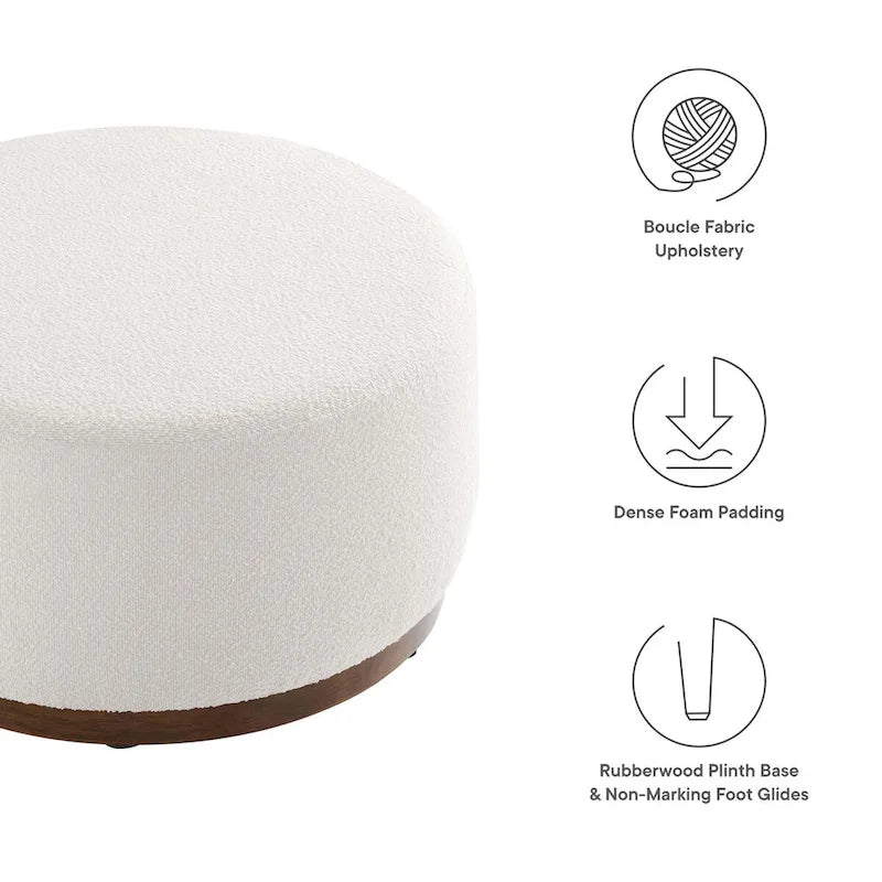 Grand pouf ottoman rond en bouclette 23/29/38