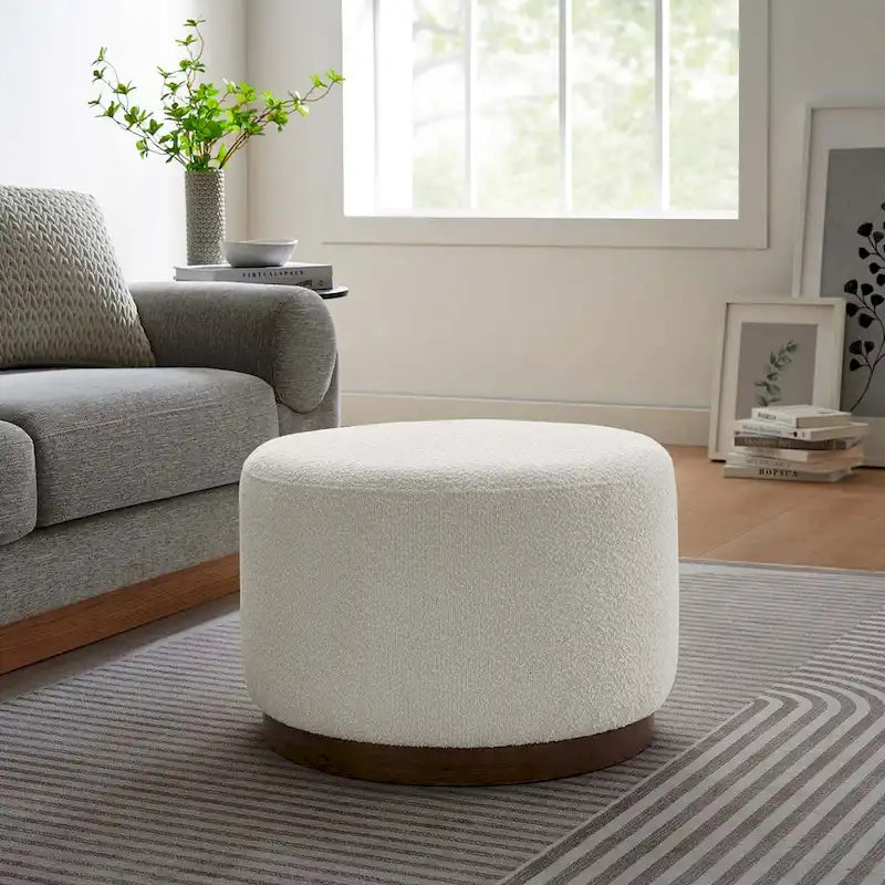 Grand pouf ottoman rond en bouclette 23/29/38