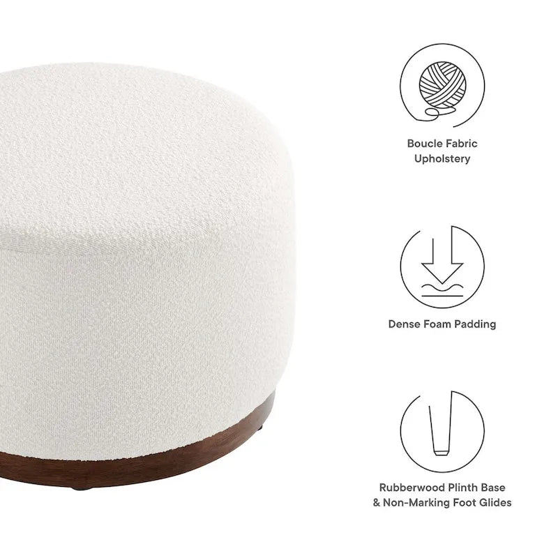 Grand pouf ottoman rond en bouclette 23/29/38