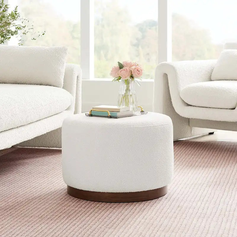 Grand pouf ottoman rond en bouclette 23/29/38