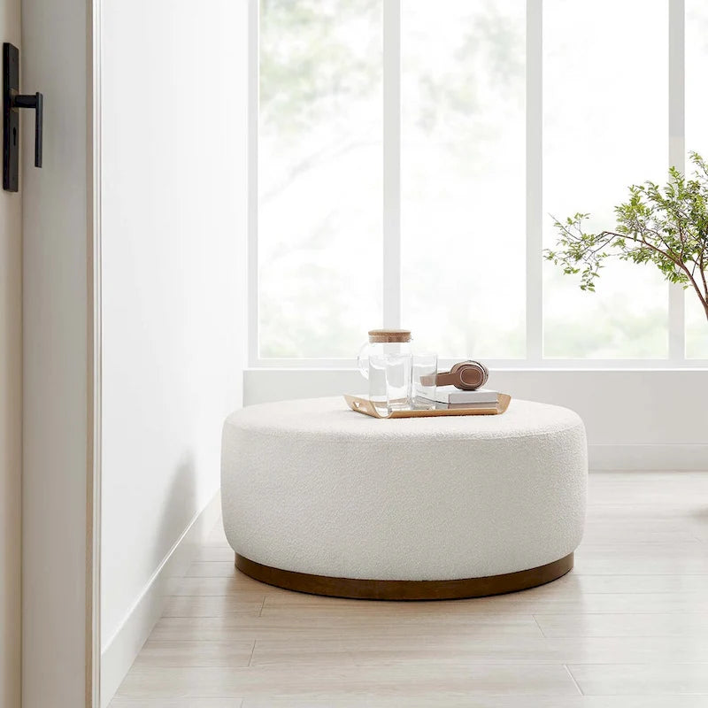 Grand pouf ottoman rond en bouclette 23/29/38