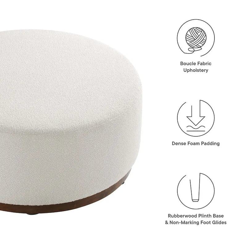 Grand pouf ottoman rond en bouclette 23/29/38