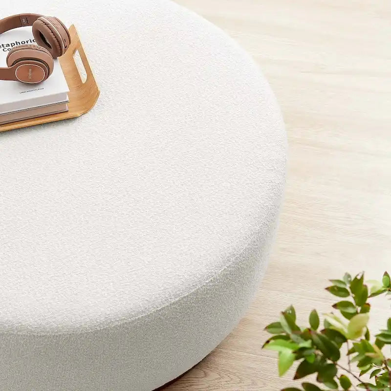 Grand pouf ottoman rond en bouclette 23/29/38