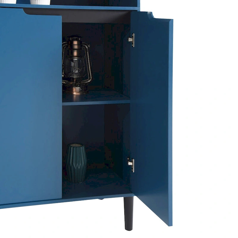 Meuble de rangement haut avec 2 portes vitrées et 2 portes, buffet de cuisine avec poignées dorées, meuble autoportant