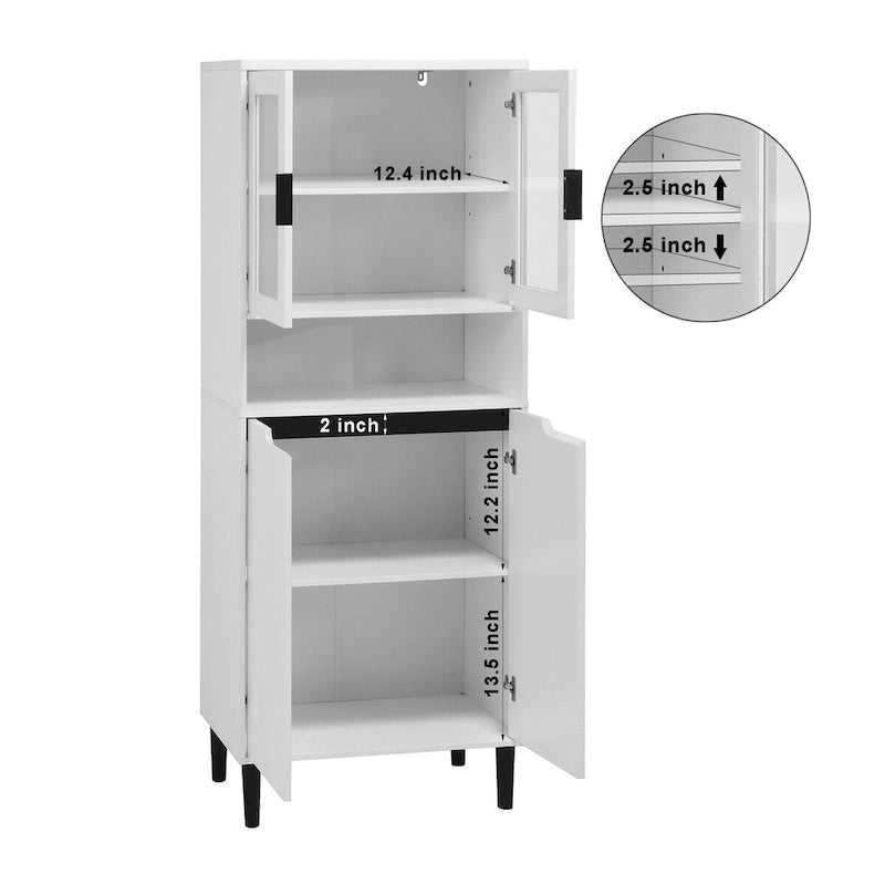 Meuble de rangement haut avec 2 portes vitrées et 2 portes, buffet de cuisine avec poignées dorées, meuble autoportant