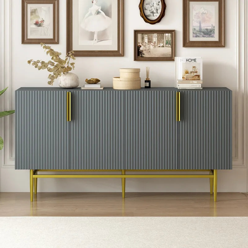 Buffet moderne élégant à 4 portes avec poignées en métal doré pour salle à manger, salon, chambre, couloir