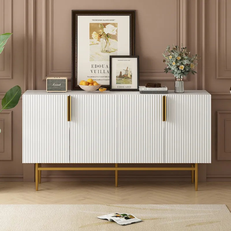 Buffet moderne élégant à 4 portes avec poignées en métal doré pour salle à manger, salon, chambre, couloir