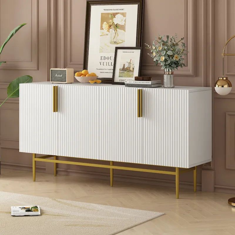 Buffet moderne élégant à 4 portes avec poignées en métal doré pour salle à manger, salon, chambre, couloir