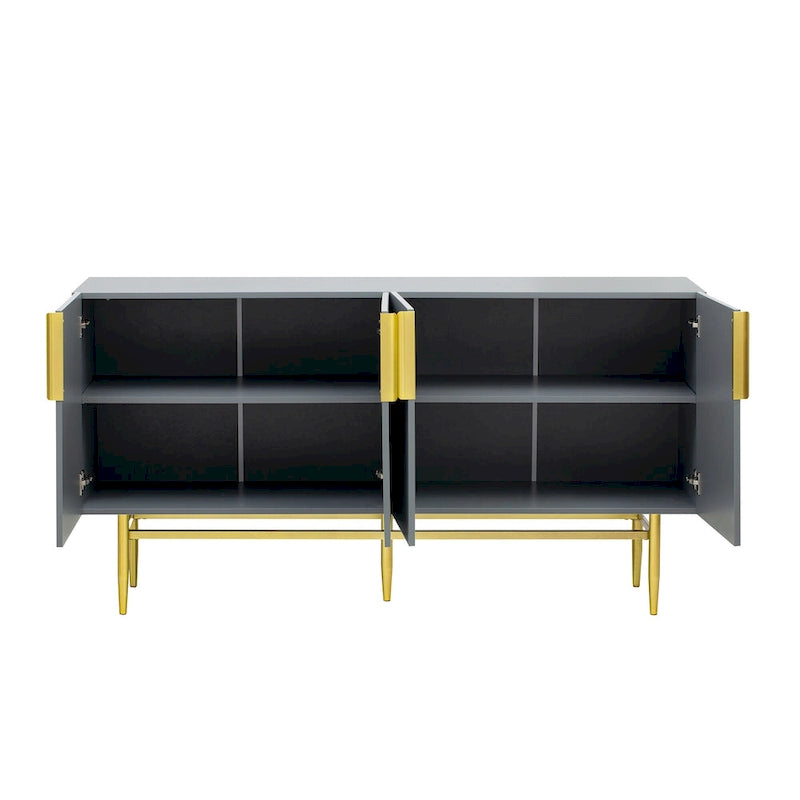 Buffet moderne élégant à 4 portes avec poignées en métal doré pour salle à manger, salon, chambre, couloir