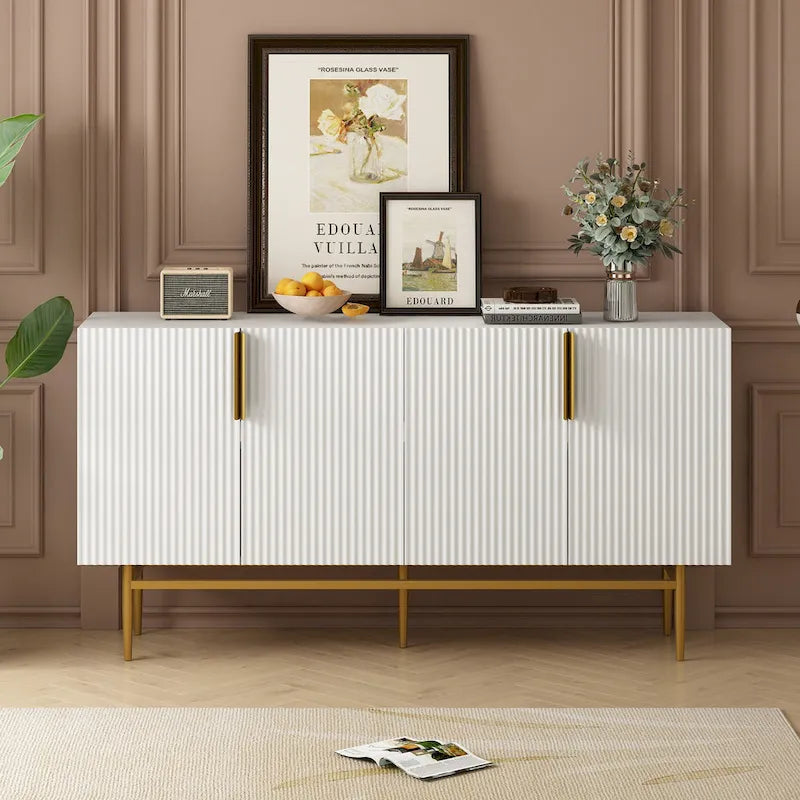 Buffet moderne élégant à 4 portes avec poignées en métal doré pour salle à manger, salon, chambre, couloir