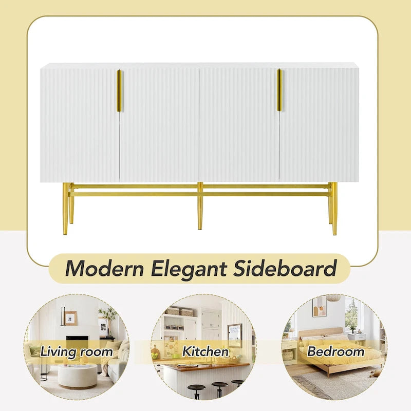 Buffet moderne élégant à 4 portes avec poignées en métal doré pour salle à manger, salon, chambre, couloir