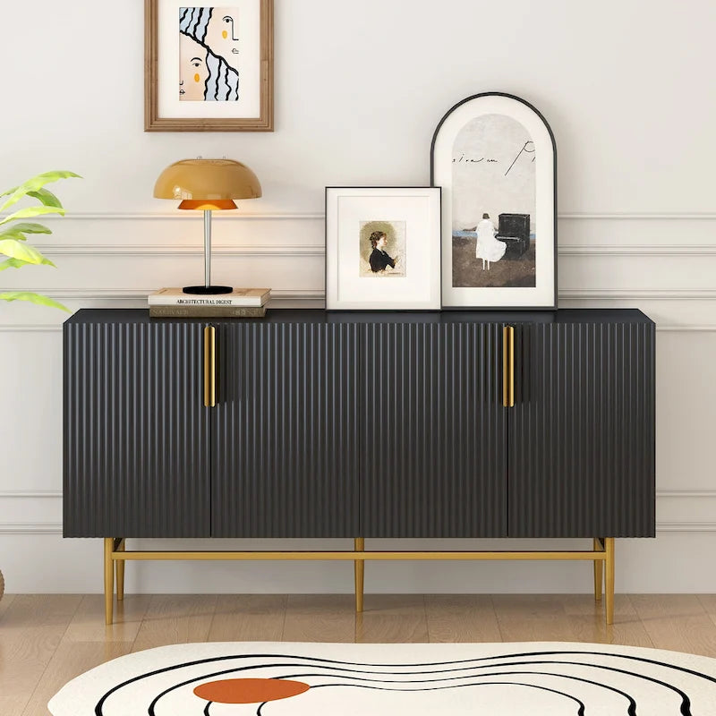 Buffet moderne élégant à 4 portes avec poignées en métal doré pour salle à manger, salon, chambre, couloir