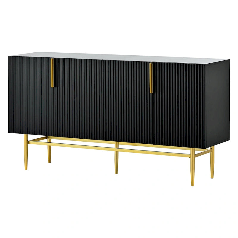Buffet moderne élégant à 4 portes avec poignées en métal doré pour salle à manger, salon, chambre, couloir