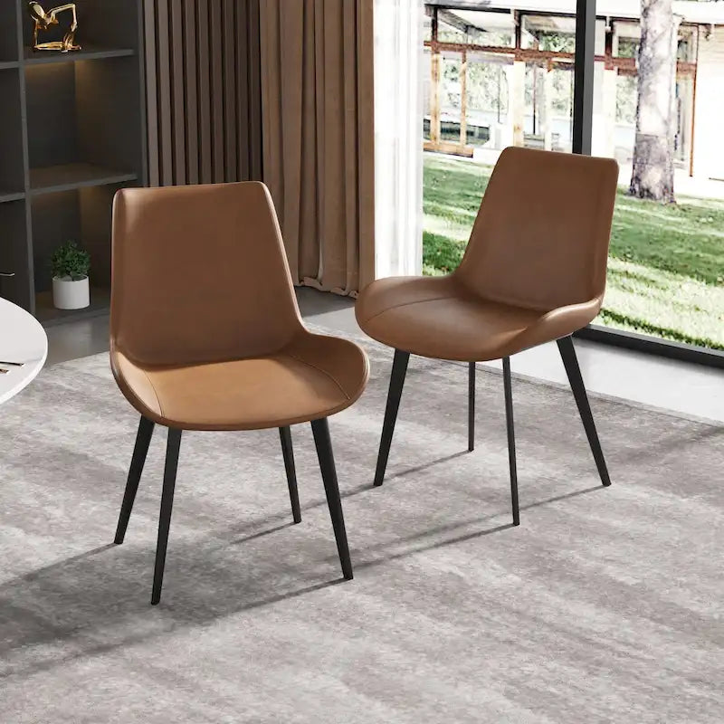 Chaises de salle à manger marron Mid-Century (Lot de 2) Chaises d'appoint rembourrées en similicuir