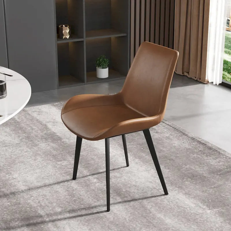 Chaises de salle à manger marron Mid-Century (Lot de 2) Chaises d'appoint rembourrées en similicuir