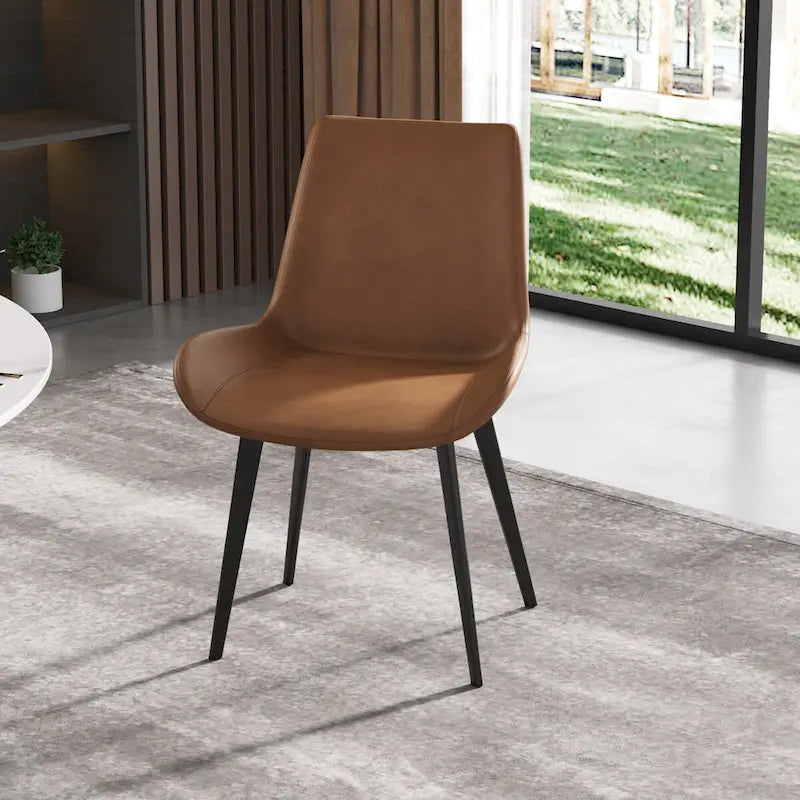 Chaises de salle à manger marron Mid-Century (Lot de 2) Chaises d'appoint rembourrées en similicuir