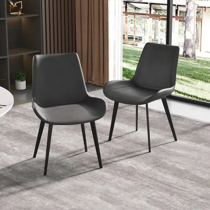 Chaises de salle à manger marron Mid-Century (Lot de 2) Chaises d'appoint rembourrées en similicuir