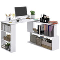 Bureau d'angle en L, bureau d'ordinateur rotatif à 360 degrés avec étagères de rangement, poste de travail avec table d'écriture