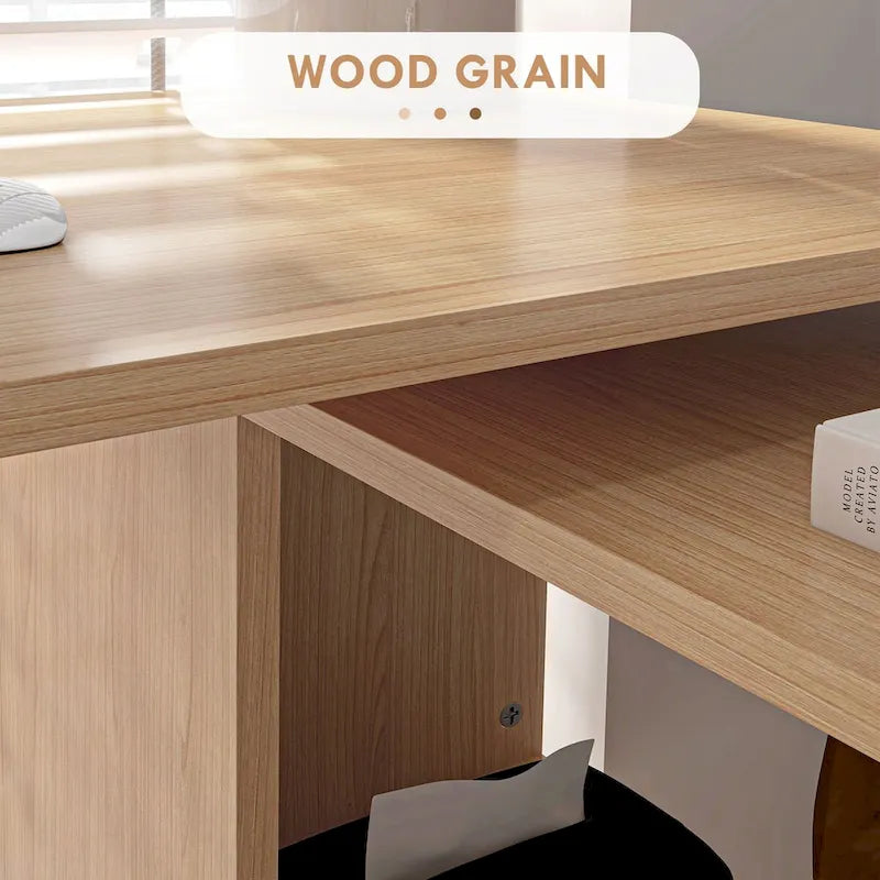 Bureau d'angle en L, bureau d'ordinateur rotatif à 360 degrés avec étagères de rangement, poste de travail avec table d'écriture