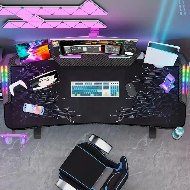 Bureau Gamer 71 pouces avec étagère pour moniteur, éclairage LED et tapis de souris