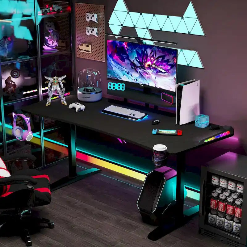 Bureau Gamer 71 pouces avec étagère pour moniteur, éclairage LED et tapis de souris