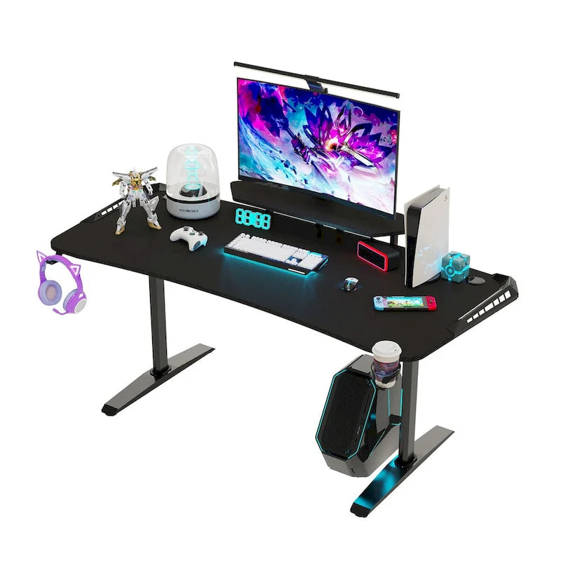 Bureau Gamer 71 pouces avec étagère pour moniteur, éclairage LED et tapis de souris