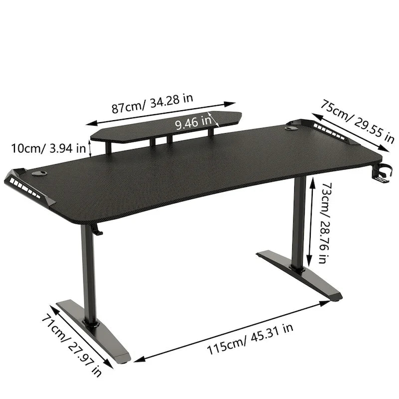 Bureau Gamer 71 pouces avec étagère pour moniteur, éclairage LED et tapis de souris